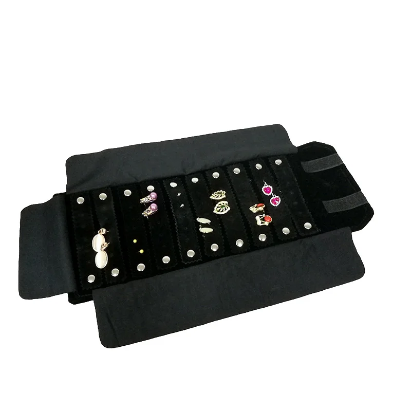 Mini Black and Gray Velvet Earring Travel Bag Earring Roll Bag Folding
