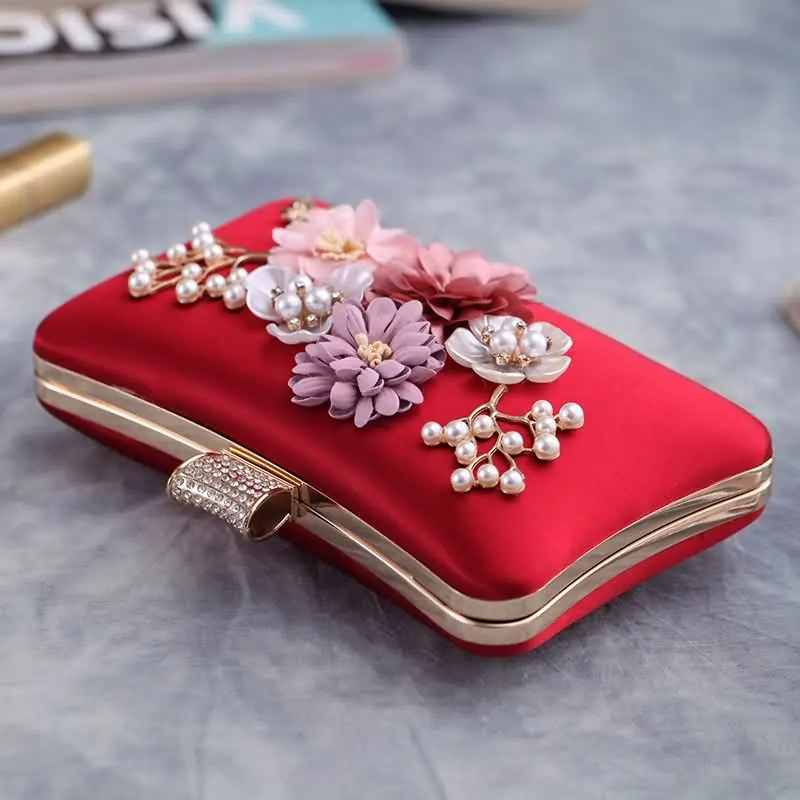 Luxy Moon Red Floral Velour Clutch Bag for Wedding Top View