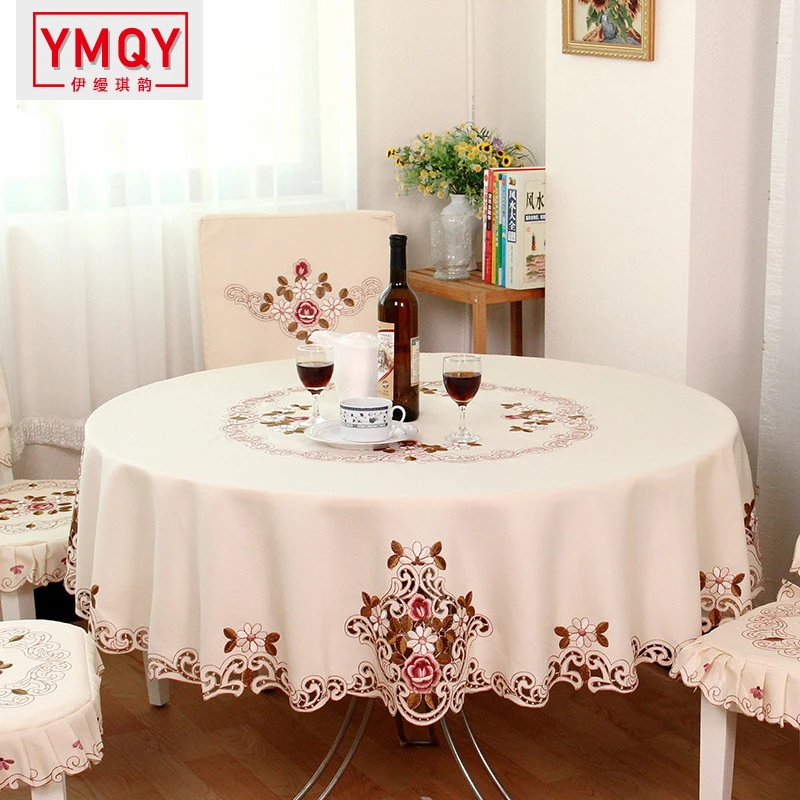 

YMQY Elegant Round Table Cloth Fashion Embroidery Fabric Art Tablecloth Modern Rural Style Round Tablecloth free shipping