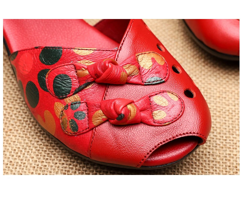 DONGNANFENG Для женщин женские туфли из натуральной кожи, обувь с бантами сандалии Med каблук Летняя Пляжная в стиле ретро с цветами; большие размеры 35-41 и выше, MLD-515