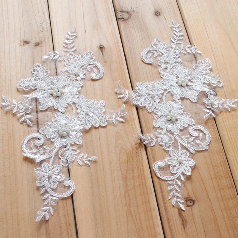 

10 Pieces Bead Lace Applique Pearls Lace Patches Floral Flower Motif Embroidered Appliques Sewing Material Crafts Free Shipping