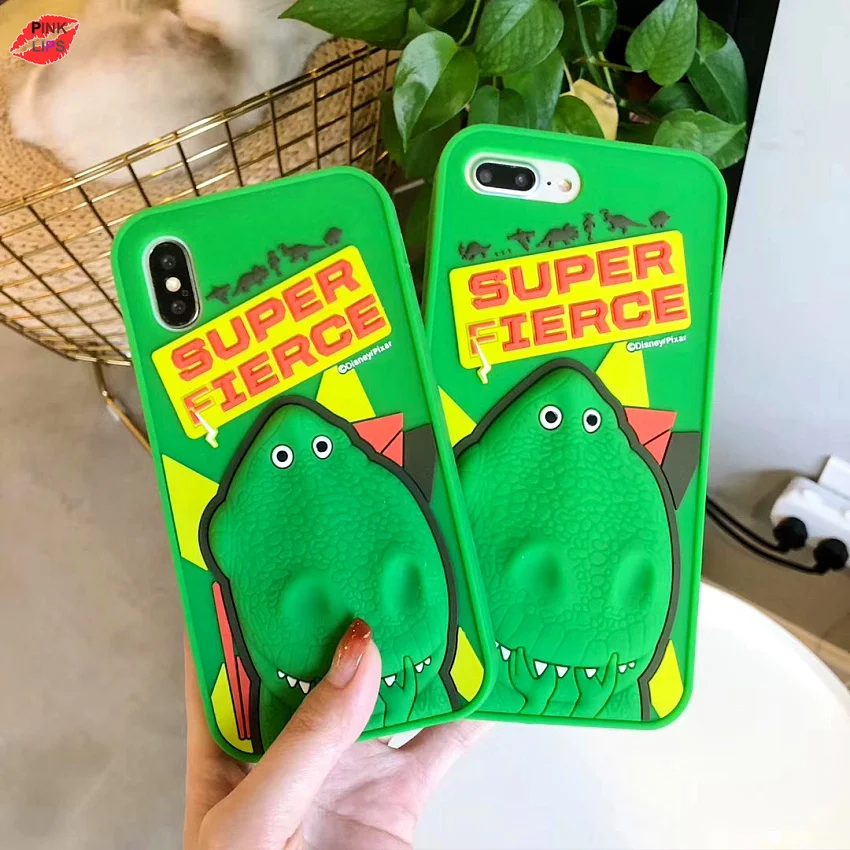PINK LIPS Japan Korea Super cute green dinosaur 8 7 6 6S Plus 5 5s SE Soft Silicone Case For iPhone X XR XS MAX (5)