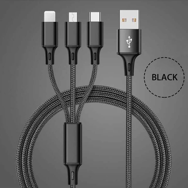 3 в 1 Micro usb-зарядное устройство кабель для зарядки данных для Xiaomi samsung Galaxy A3 A5 A7 A8 A8+ A9 Usb C Usbc кабель type-C - Цвет: Black