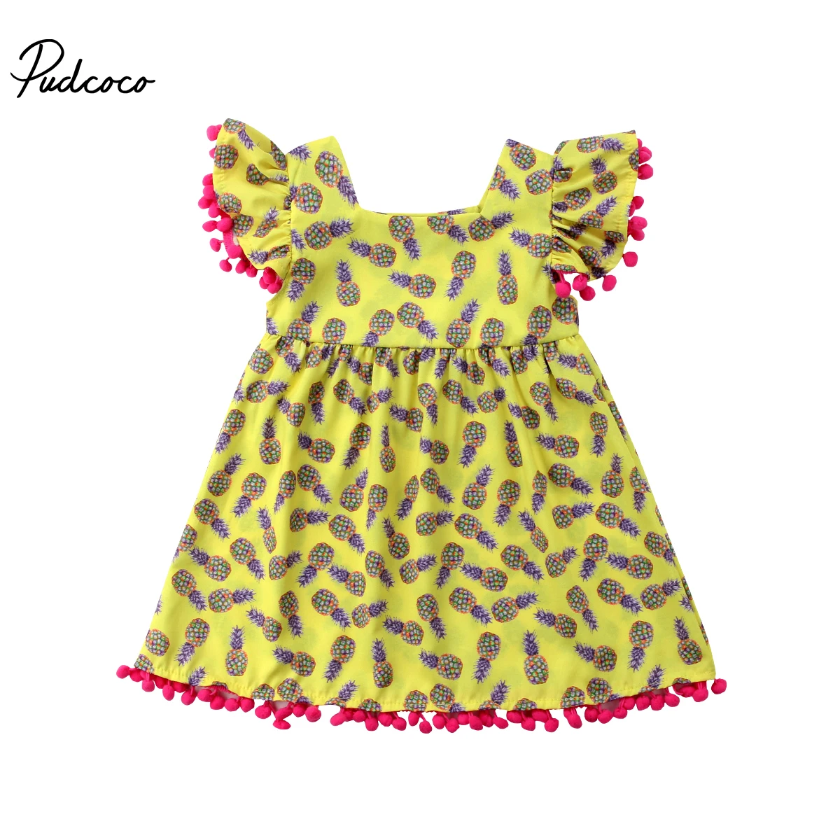 

Pudcoco Sweet Kids Baby Girls Princess Tassel Flare Short Sleeve O-Neck Pineapple Dress 0-4 Years Helen115