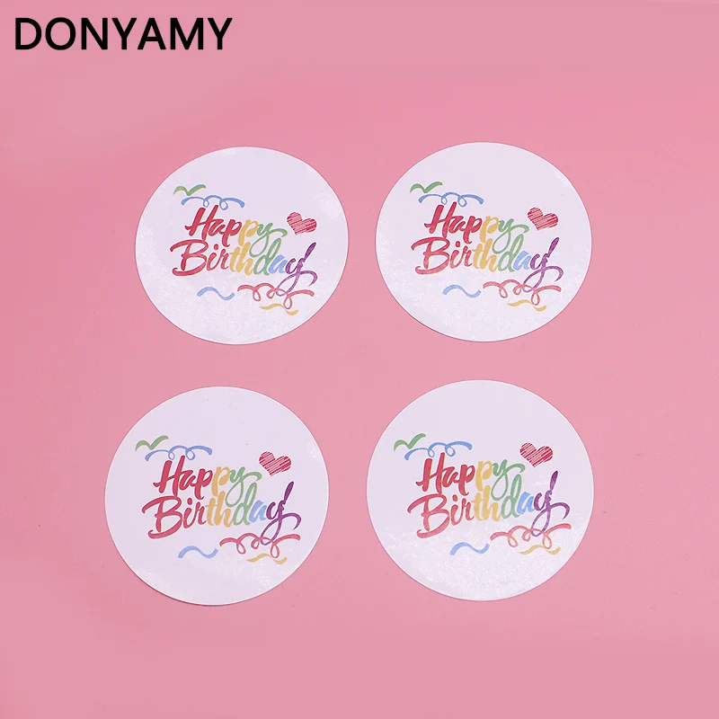 

100pcs Colorful Happy Birthday 4.5cm Round For Birthday Pary Gift Sticker Seal Sticker baking package paper tags labels