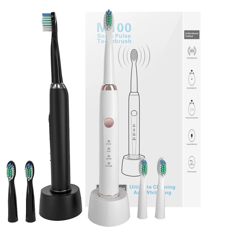

Sonic Electric Toothbrush Adult Timer Brush Rechargeable Tooth Brushes with 3pcs Replacement Heads waterproof sonic teeth brush