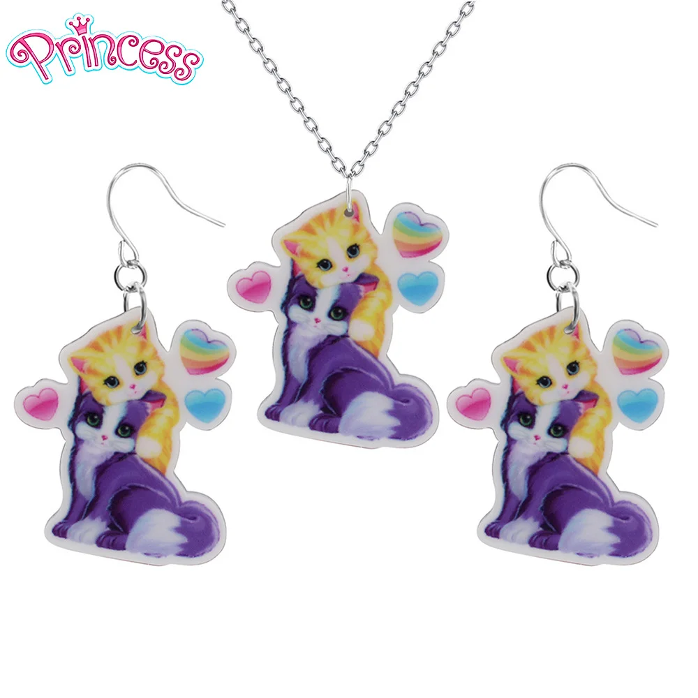 

2019 Fashion Girls Kids Gift Jewelry Sweet Love Cat Earring Pendant Short Chain Necklace Free Shipping Xma Gift Wholesale KS99