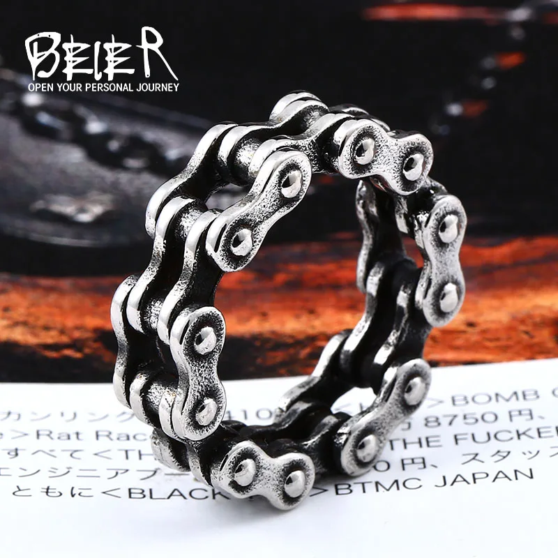 Anillo Para Hombres Cadena Rock Motociclista de Acero Inoxidable 316L