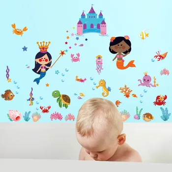 

Large 96*115 cm little Mermaid Wall Stickers Children Room ocean Home Decor seabed Vinyl Kids Room Decal bathroom Decor