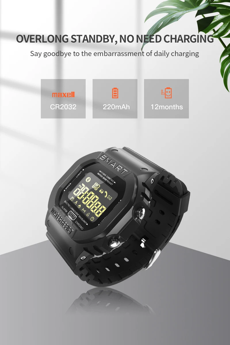 EX16T Bluetooth часы Смарт часы уведомления дистанционное управление, шагомер спортивные часы IP67 водонепроницаемые мужские наручные часы Смарт-браслет