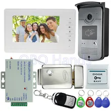 7 ”ató con alambre el teléfono de la puerta sistema de intercomunicación kit conjunto con la cámara de vídeo timbre de la puerta RFID + cerradura eléctrica + fuente de alimentación alimentación + control remoto