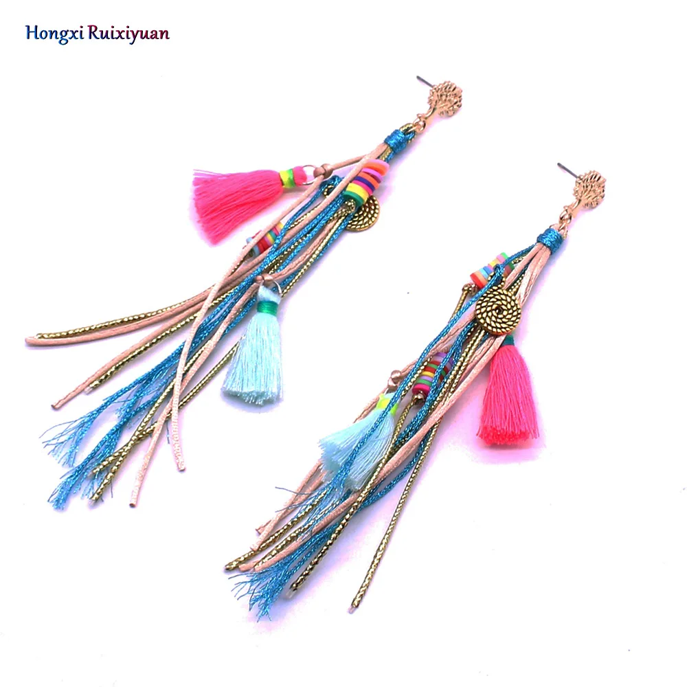 

Onlyee Fashion earrings bohemian style tassel earrings gold life tree earrings for women ethnic color rope earrings jewelry gift