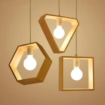 

Nordic solid wood pendant light simple creative geometric E27 decorative pendant lamp for restaurant bedroom lighting mx7041626