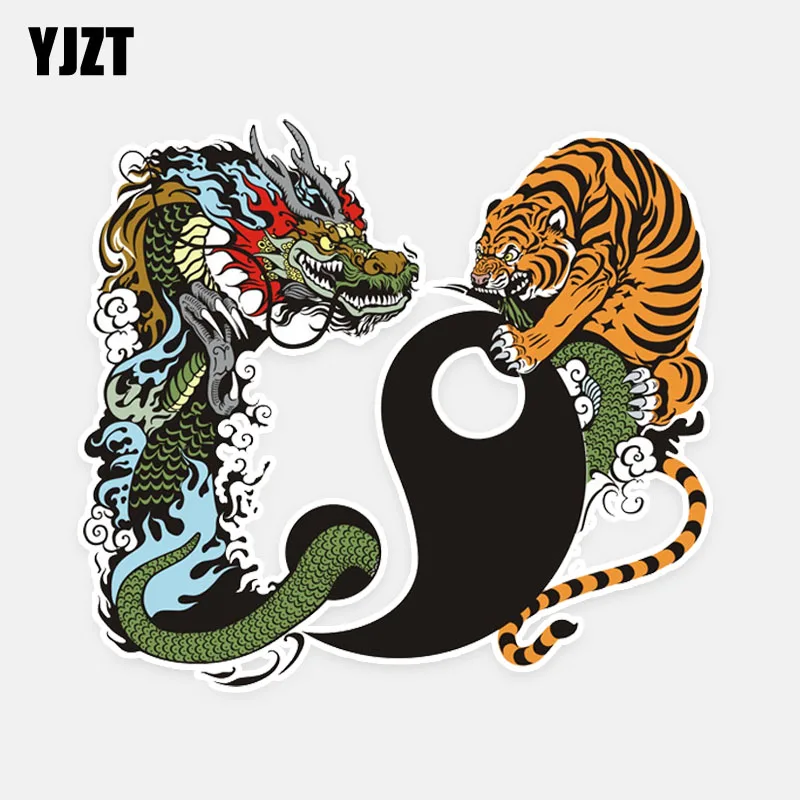 

YJZT 17CM*15.5CM Dragon And Tiger Fashion Reflective Animal PVC Car Sticker Decal 5-0509