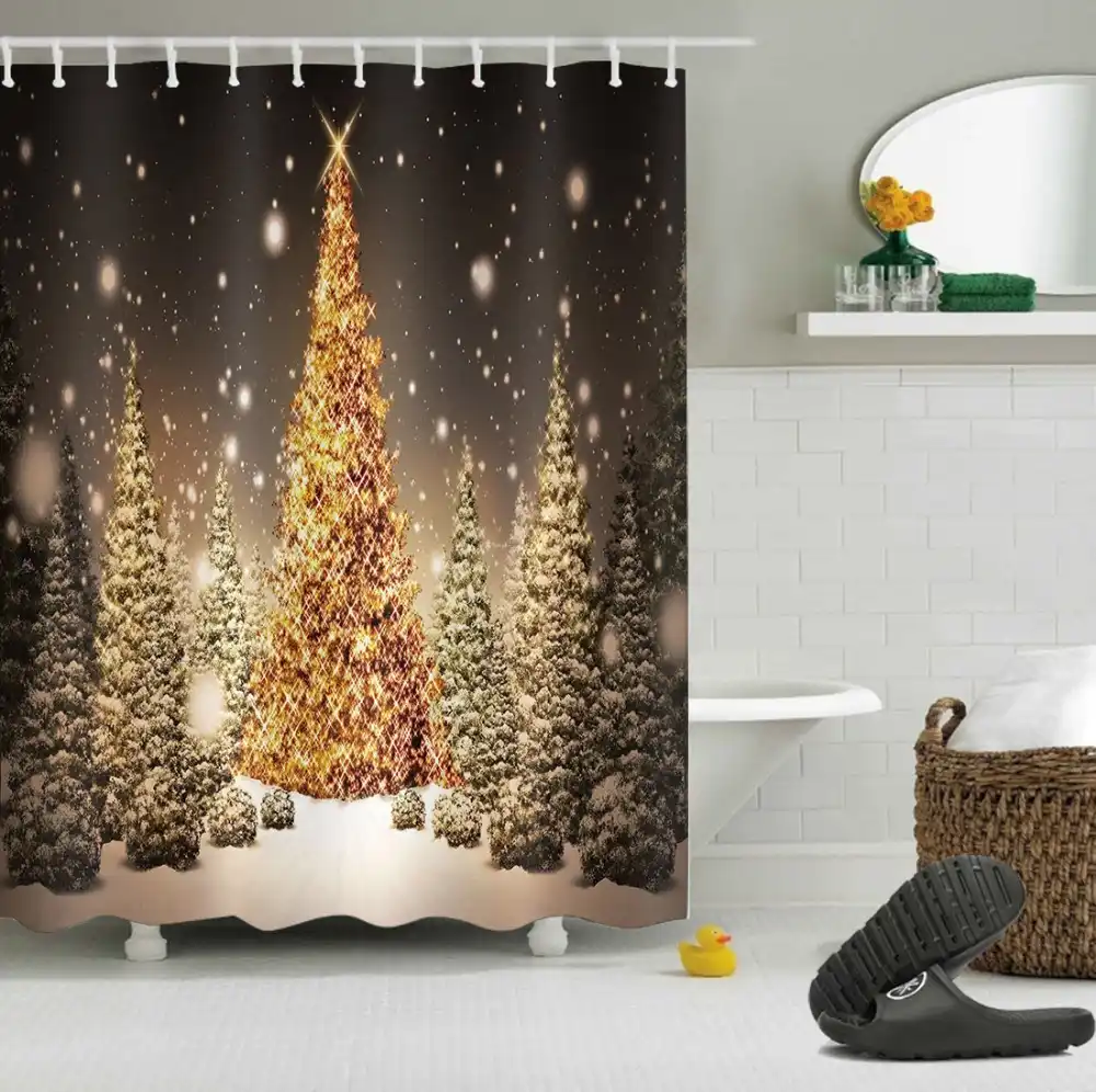 72 Snowy Customized Lighted Christmas Trees Shower Curtain