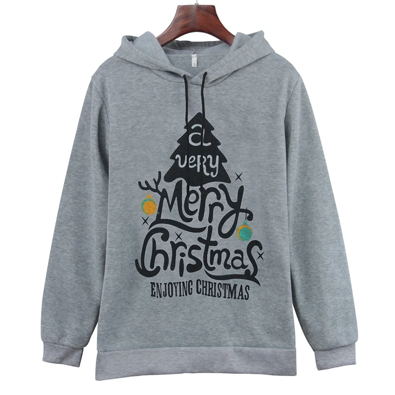 2018 Whtie Grey Women Hoodies Print Gold Christmas Tree Harajuku Casual