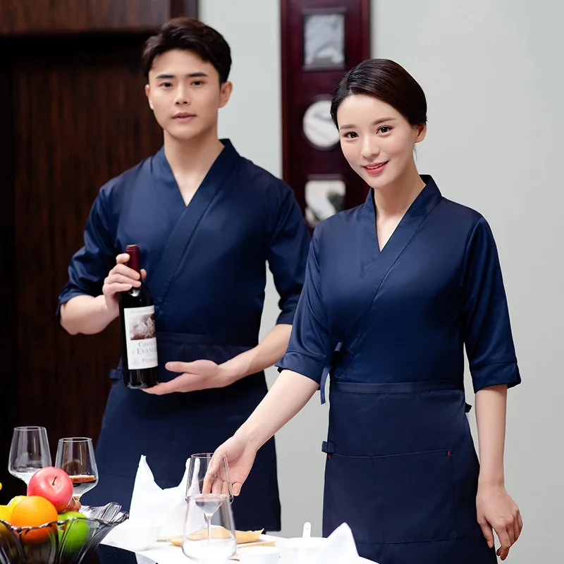  Japanese Korea Style Chef Uniform Cook Shirt Hotel Restaurant Waiter Uniforms Medium Sleeve Kimono  - 33026401402