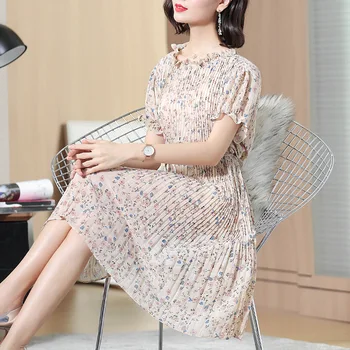 

2019 Fashion Floral Print Summer Dresses Knee-length Short Sleeve Women Dresses Casual Dress Sweet New
