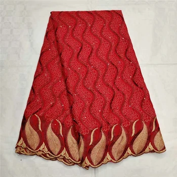 

2019 Latest African Lace Fabric Deep Red Swiss Voile Lace High Quality Emboridery Nigerian Cotton Dry Lace for Wedding Dress