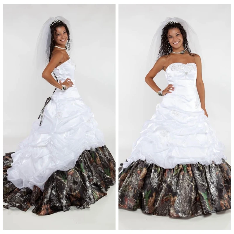 2019 Princess A Line Wedding Dresses Camo Lace Appliques Bridal