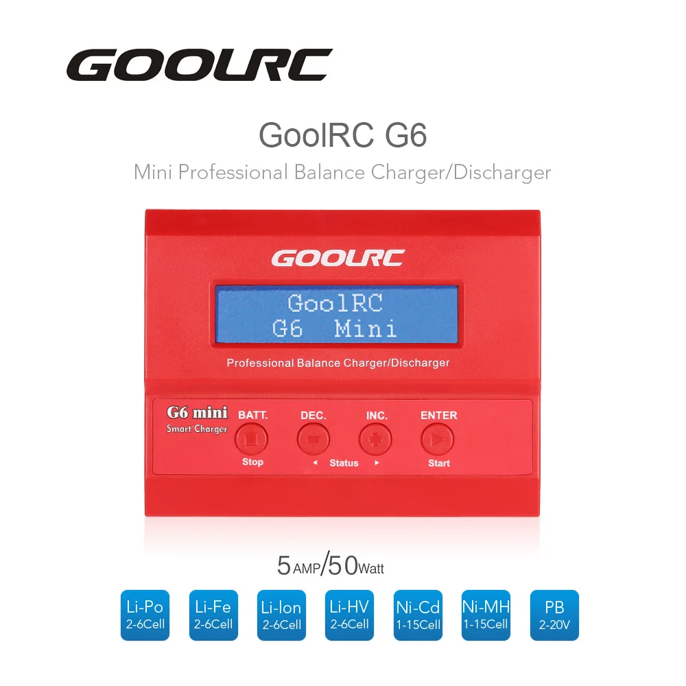 

G6 mini Professional RC Battery Balance Charger Discharger for RC Drone Aircraft LiHV LiPo LiIon LiFe NiCd NiMH Battery