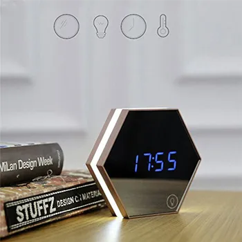 

Digital Touch Sensor Wall Alarm Clock Creative Modern Mirror LED Wake-Up Clock Multifunctional Table Clock Home Decoration Light