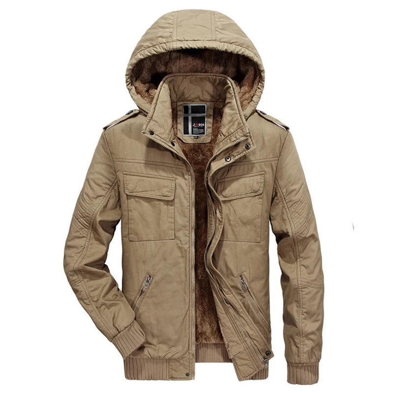 Autumn Winter Jacket for Men With Fur Inside Solid Warm Windbreaker ...