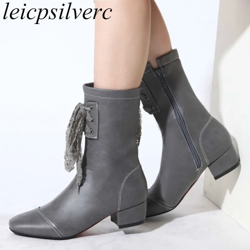 

Women Boots Autumn Winter Med Heel Warm Pu Zip Mid-calf Square Toe Chelsea Motorcycle Shoe 2018 Sexy New Fashion Black White