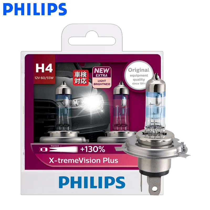 

Philips H4 9003 X-treme Vision Plus 12V 60/55W Auto Halogen Hi/lo Beam Car Bulb ECE Approve 130% Brighter 12342XVP S2, Pair