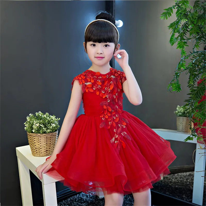 

New Arrival Girls Bright Red Blue Color European Luxury Embroidery Princess Dress For Wedding Birthday Party Tutu Pageant Dress