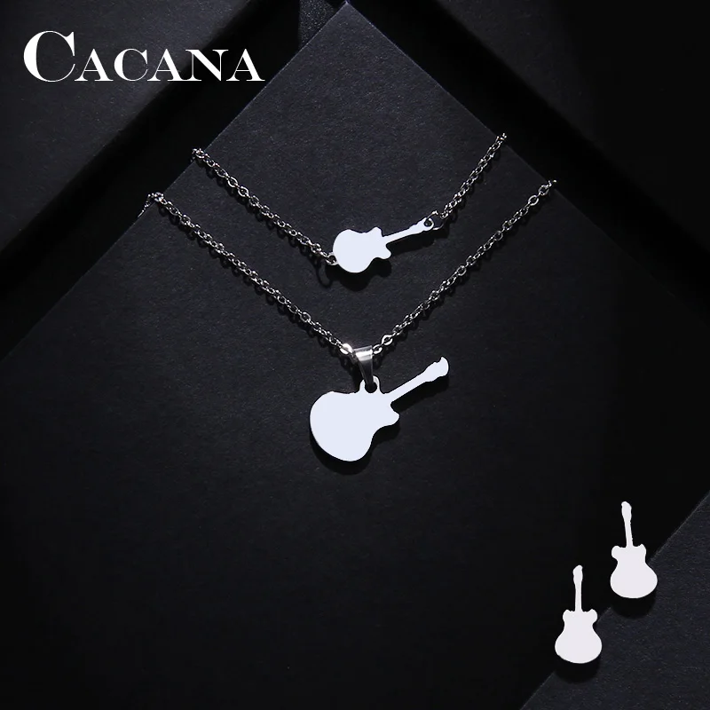 CACANA наборы из нержавеющей стали для женщин гитара Форма ожерелье браслет серьги ювелирные изделия любовника обручальные ювелирные изделия S313