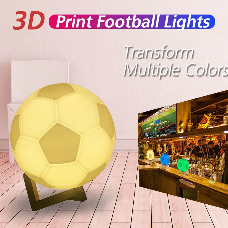 

Rechargeable 3D Magical Football Lamp Color Table Desk Soccer Ball Lamp With Wooden Stand Night Lights For Children's Day Gift