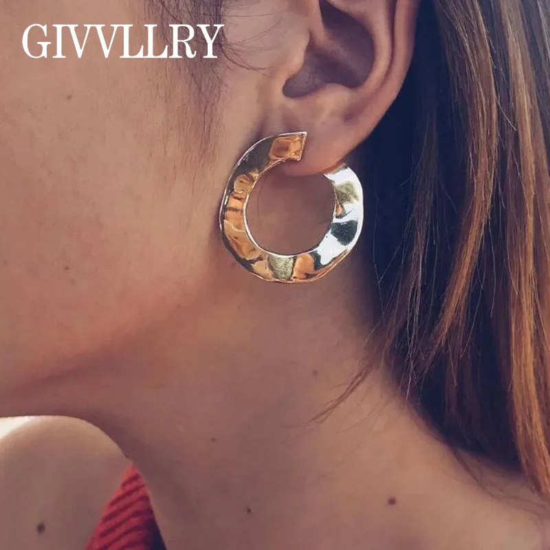

GIVVLLRY Creative Irregular Stud Earrings for Women Elegant Geometric Gold Silver Color Metal Round Earrings Fashion Jewelry