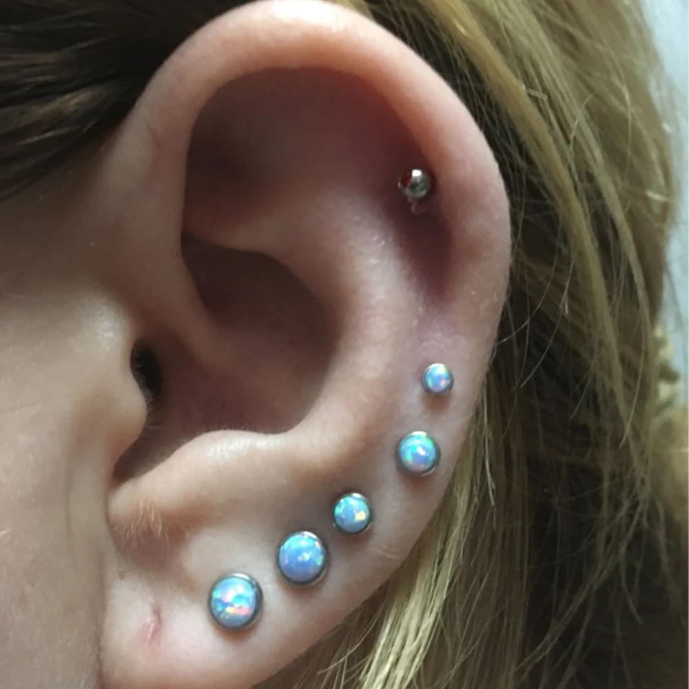 1Pc Silver Opal Stone Ear Tragus Cartilage Helix Stud Piercing Body Jewelry Retainers Earring Barbell Stud 16g - Image 3