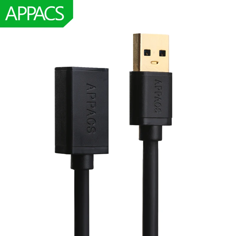 APPACS USB 3,0 удлинитель для мужчин и женщин 0,5 м 1 м 2 м супер скорость USB с синхронной передачей данных удлинитель ядра кабели для ПК ноутбука