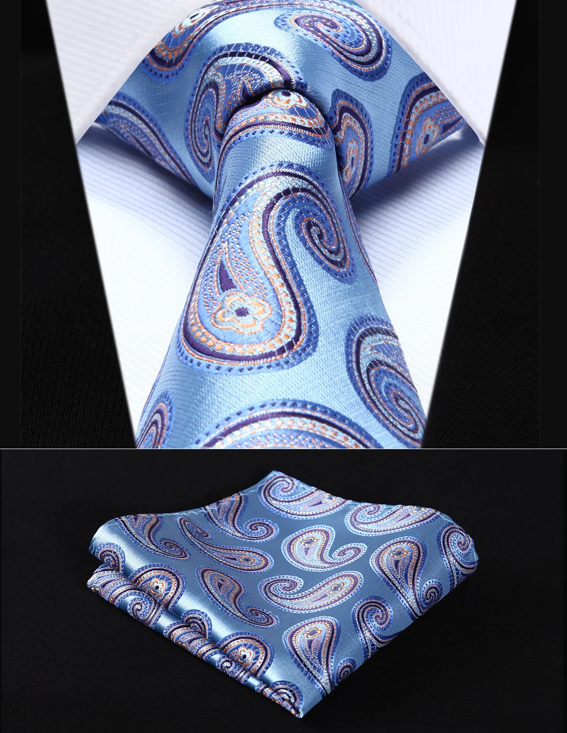  Party Wedding Classic Pocket Square Tie TP705B8S Blue Orange Paisley 3.4