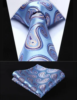 

Party Wedding Classic Pocket Square Tie TP705B8S Blue Orange Paisley 3.4" Silk Woven Men Tie Necktie Handkerchief Set