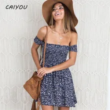 Praia Mini Vestido Mulheres Verão 2017 Praia Vestido Floral Impressão Boho Ombro-Livre Do Partido Sexy Vestidos De Festa Do Vintage Robe Femme(China (Mainland))