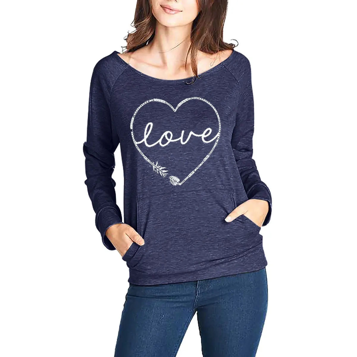 Tissbely осень стиль свитер с надписью «Love» рукав плечо футболка