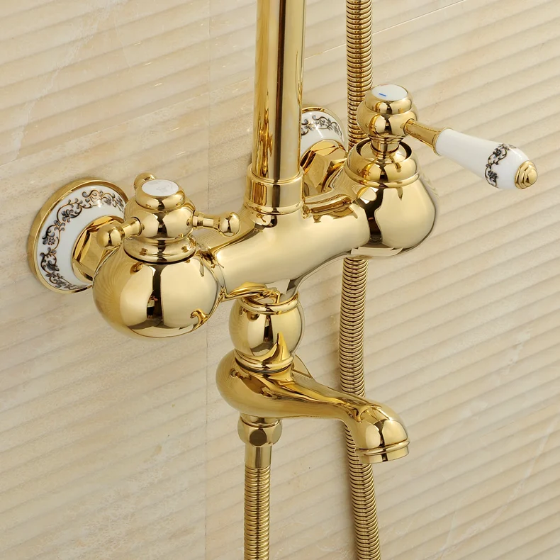 Antique Brass Bathroom Rainfall Shower Faucet Set Luxury Ceramic Gold Plating Mixer Taps With Hand Shower Head Shower Set MD-953 Antique Brass Bathroom Rainfall Shower Faucet Set Luxury Ceramic Gold Plating Mixer Taps With Hand Shower Head Shower Set MD-953