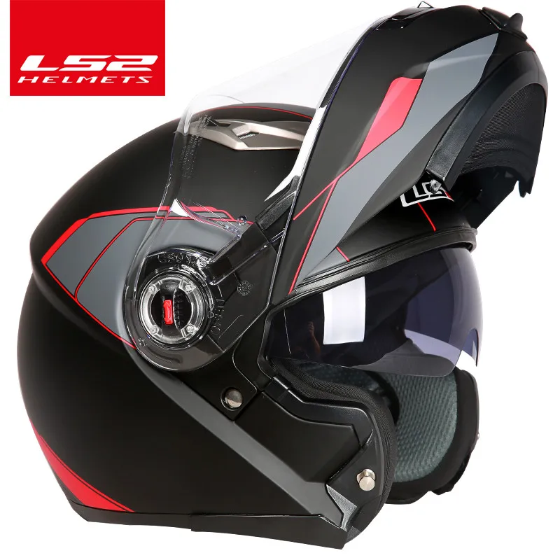 Capacete ls2 ff370 moto rcycle шлем casco de moto кафе шлем для гонщика Флип Полный лицо двойной объектив козырек capacetes de moto ciclista - Цвет: Red rapid