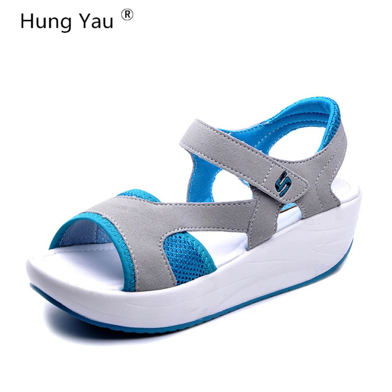 Goedkoop Opgehangen Yau vrouwen Sandalen Casual Mesh Ademende Schoenen Vrouwen Dames Wiggen Sandalen 2018 Mode Zomer Platform Sandalias Size 40