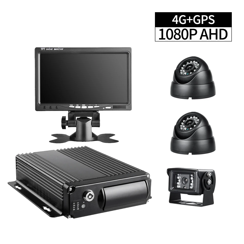 

3PCS Waterproof Metal Wide Angle AHD Camera +4G Lte GPS Positioning 4CH Video/Audio Input SD Car Dvr Kits For Bus Truck Van Boat