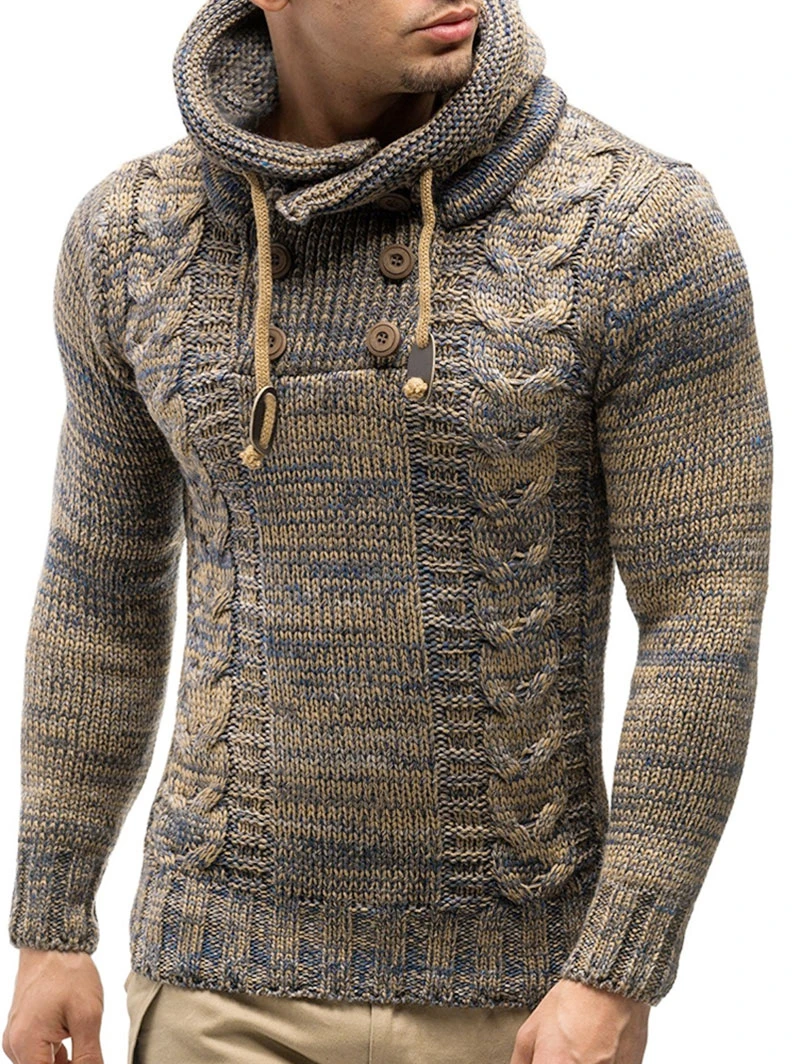 Половина кнопка Новая осень 2019 Мода с капюшоном шнурок длинным рукавом контрастного цвета карманы лоскутное Pollovers свитер