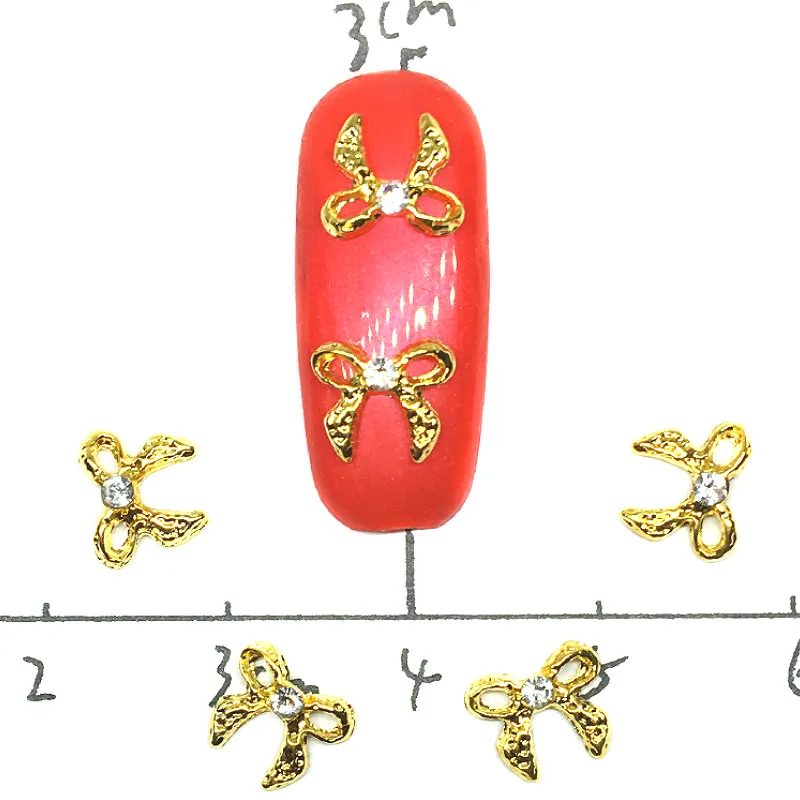

10Pcs Silver Bow Tie Nail Art Decorations 3d Metal Gold Nail Accessoires Kawaii Rhinestones Nailart Studs Supplies for Salon