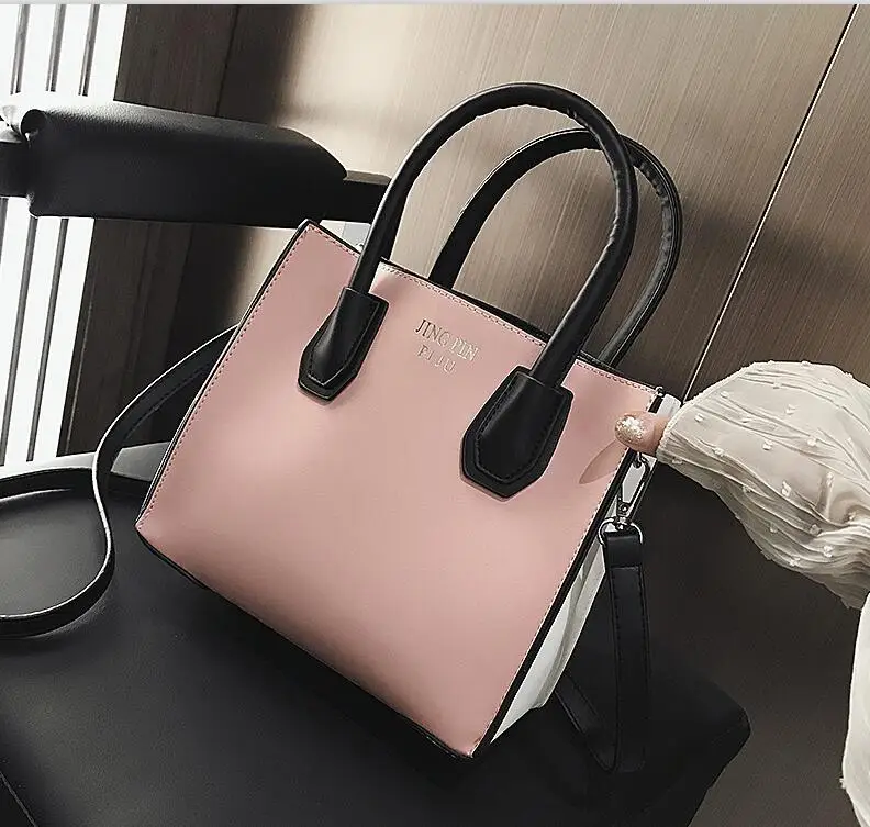 Новая летняя модная женская сумка, кожаные сумки, ПУ сумка на плечо, маленькие сумки через плечо с клапаном, контрастные цвета, сумки-мессенджеры - Цвет: Pink-white