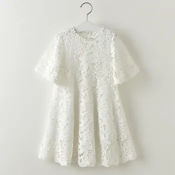 

New Children Half Sleeve Dress 2018 Baby Girls Lace Dress Kids Summer White Dress Toddler Princess Dress Cute,2-7Y,#2061