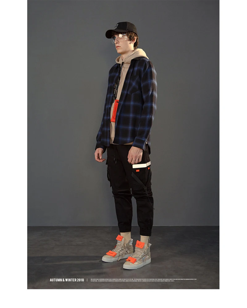  Checkered Korean Fashion Shirt Desinger Long Hip Hop  (4)