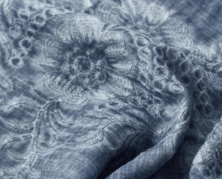Органическая ткань рами вышитая хлопковая нить tissus грязное окрашивание процесс модное платье юбка-шаль ткани