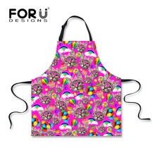 FORUDESIGNS/милые фартуки для готовки с принтом котенка в стиле ретро мультяшный фартук для женщин розовый полиэстер женский домашний поварский фартук